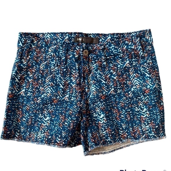 NWOT LEVIS STRAUSS PATTERNED SUMMER BLUE & ORANGE DENIM SHORTS SIZE 6 - Picture 1 of 5